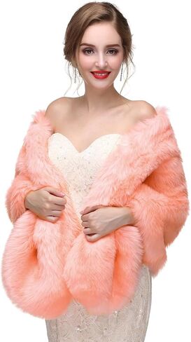 Aimimier Bridal Faux Fur Wrap Wedding Fur Stole with Brooch Evening Party Warm Shrug Cape in Saudi Arabia