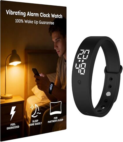 Vibrating Alarm Clock Watch for Heavy Sleepers, Silent Wake Up Bracelet & Smart Wristband, Wearable Vibration Wrist Alarm, Non-Audible Sleep Wristband for Men & Women in Saudi Arabia