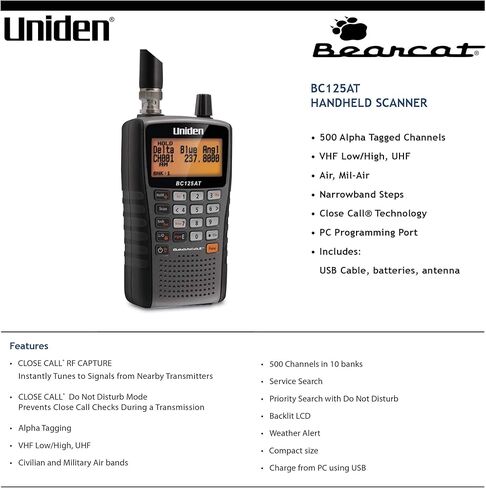 Uniden Bearcat SR30C, 500-Channel Compact Handheld Scanner, Close Call RF Capture & Bearcat BC125AT Handheld Scanner, 500-Alpha-Tagged Channels, Close Call Technology, PC Programable in Saudi Arabia
