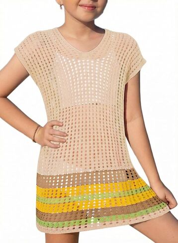 blibean Girls Swimsuit Cover Up Teen Colorblock Knit Swim Wraps Size 6-15 Years in Kuwait