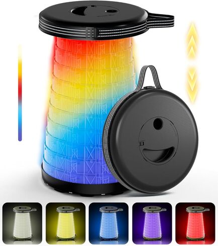 Collapsible Camping Stool with Lights (5 Colors, 3 Modes), Holds up to 400 lbs & Adjustable Height (10 Levels), Portable Folding Chair Stool Seat for Fishing, Parties, Hiking, Travel, Outdoor Events in Saudi Arabia