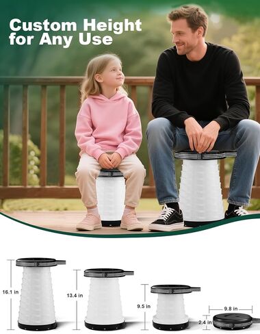 Collapsible Camping Stool with Lights (5 Colors, 3 Modes), Holds up to 400 lbs & Adjustable Height (10 Levels), Portable Folding Chair Stool Seat for Fishing, Parties, Hiking, Travel, Outdoor Events in Saudi Arabia
