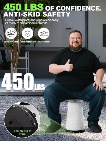 Collapsible Camping Stool with Lights (5 Colors, 3 Modes), Holds up to 400 lbs & Adjustable Height (10 Levels), Portable Folding Chair Stool Seat for Fishing, Parties, Hiking, Travel, Outdoor Events in Saudi Arabia