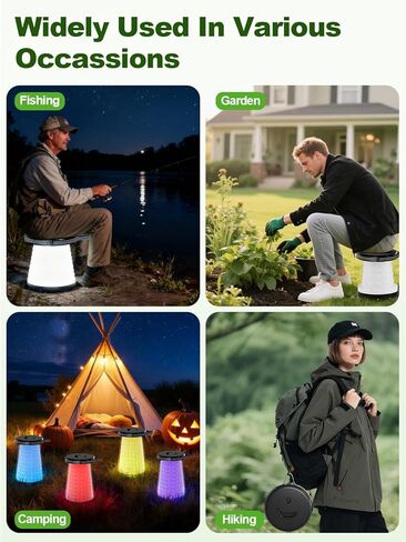 Collapsible Camping Stool with Lights (5 Colors, 3 Modes), Holds up to 400 lbs & Adjustable Height (10 Levels), Portable Folding Chair Stool Seat for Fishing, Parties, Hiking, Travel, Outdoor Events in Saudi Arabia