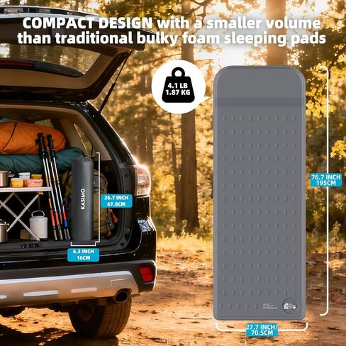 KASIMO Memory Sleeping Pad for Camping, 3" Compact Ultra-Thick Foam Sleeping Mats with Pillow, 9.5 R-Value Insulated Camping Mattress Pad or Car Travel Backpacking Tent,Home in Saudi Arabia