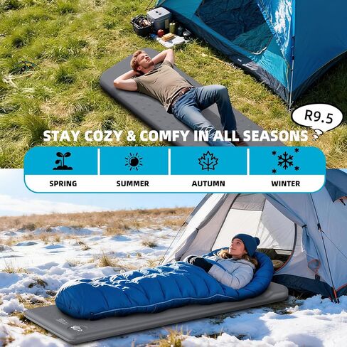 KASIMO Memory Sleeping Pad for Camping, 3" Compact Ultra-Thick Foam Sleeping Mats with Pillow, 9.5 R-Value Insulated Camping Mattress Pad or Car Travel Backpacking Tent,Home in Saudi Arabia