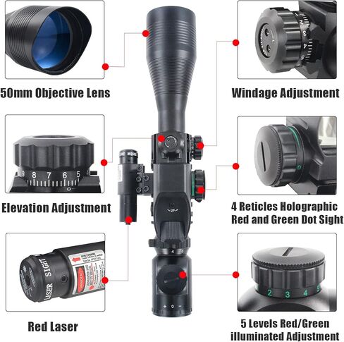 UUQ C4-12X50 نطاق البندقية المزدوج المضيء مع مشهد ليزر ومنظار منعكس نقطي ثلاثي الأبعاد in Saudi Arabia