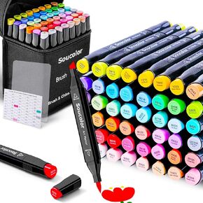أقلام تحديد كحول Soucolor 168 لونًا مع حافظة وحاملات، وإزميل ذو أطراف مزدوجة وأقلام رسم فنية دقيقة لتلوين البالغين ورسم الأطفال، ومستلزمات فنية لأقلام التحديد الفنية لمزج الرسم in Kuwait
