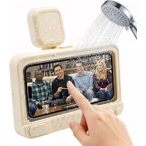 Shower Phone Holder Waterproof 360° Adjustable Rotating, Anti-Fog Touch Screen Wall Mount Phone Stand for Bathroom Mirror Bathtub Kitchen, Fits iPhone 17 16 15 Pro Max for 4-7" Cellphones Beige in Saudi Arabia