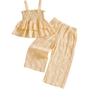 Toddler Baby Girl Clothes Sleeveless Smocked Ruffle Tank Tops and Long Pants Summer Little Girls Outfits in Kuwait