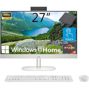 كمبيوتر مكتبي HP الكل في واحد بشاشة لمس FHD مقاس 27 بوصة، ومعالج AMD Ryzen 5 7520U، وذاكرة الوصول العشوائي DDR5 سعة 16 جيجابايت وسعة 1 تيرابايت SSD، وواي فاي 6، وبلوتوث 5.3، ولوحة مفاتيح وماوس 9H DVD لاسلكية، ونظام التشغيل Windows 11 Pro، أبيض in Kuwait