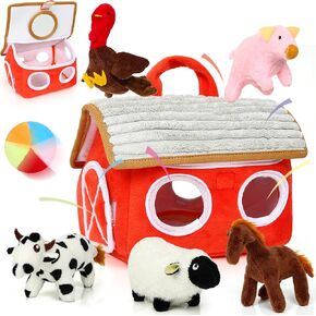 Baby Toys 6-12 Months - Montessori Sensory Farm Set - Soft Stuffed Animals with Rattle Squeak Safe Mirror - On-The-Go Toddler 1-3 Year Old Boy Girl Birthday Gifts (White) in Saudi Arabia