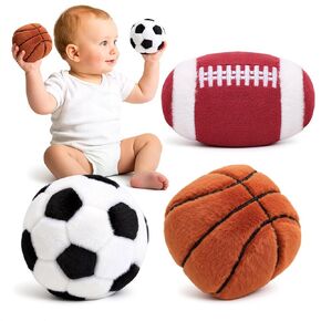 Baby Ball Toys 0-6 Months, Newborn Plush Rattle 3pcs Football Basketball Soccer Sports Set-Sensory Toys with Rattles for 0 3 6 9 12 Months Infant Boys Girls Birthday or Shower Gifts in Kuwait