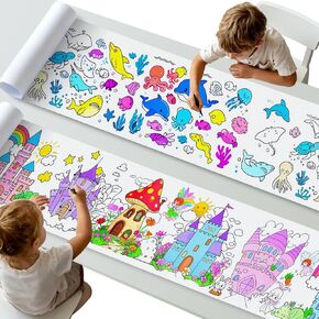 لفتان من ورق التلوين للأطفال، ورق رسم للأطفال الصغار، لفات فنية كبيرة خالية من الفوضى، ورق رسم يدوي الصنع مقاس 116 بوصة × 11.6 بوصة للحامل والمكتب والأرضيات وموضوعات الديناصورات والمركبات، هدايا تعليمية in Kuwait