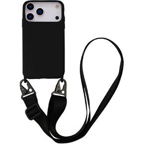 Crossbody Phone Case Compatible with iPhone 17 Pro Max, Cute Soft Silicone Cover with Lanyard Adjustable Shoulder Strap Shockproof Protector Women Girls Black in Saudi Arabia