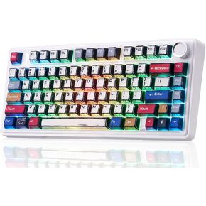 لوحة مفاتيح ميكانيكية لاسلكية Aula F75، لوحة مفاتيح كريمية مع إضاءة خلفية RGB قابلة للتبديل السريع، 81 مفتاحًا 75% لوحة مفاتيح للألعاب، بلوتوث/2.4 جيجا هرتز/النوع C، صوت كريمي - مفاتيح ريبر in Kuwait