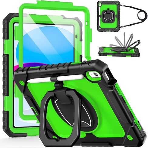 Cantis Case for iPad (A16) 11th/ 10th Generation 11/ 10.9 Inch 2025/ 2022, Shockproof Case for iPad 11 with Screen Protector/ Rotating Stand/ Adjustable Shoulder Strap/ Pen Holder, Black+Alpine Green in Kuwait
