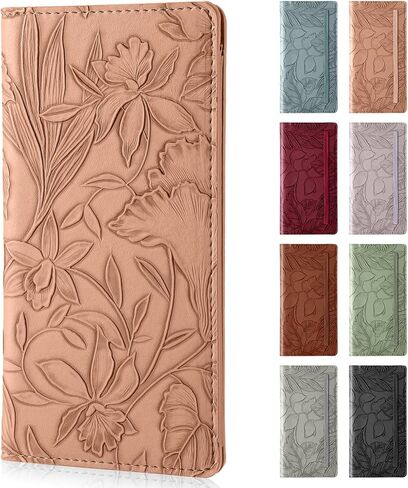 Checkbook Cover for Personal Checkbook，Soft PU leather with a detailed embossed flower pattern，with Pen Holder & Built-in Clear Plastic Divider for Duplicate Checks in Saudi Arabia