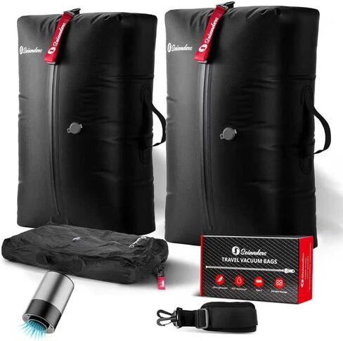 Vacuum Bags for Travel Luggage (2PCS + 6.0kPa Pump), Vacuum Clothing Compression Bag with Adjustable Shoulder Strap, 50.6L Large Capacity, IP67 Waterproof, Reusable for Carry-on Luggage & Backpack in Saudi Arabia