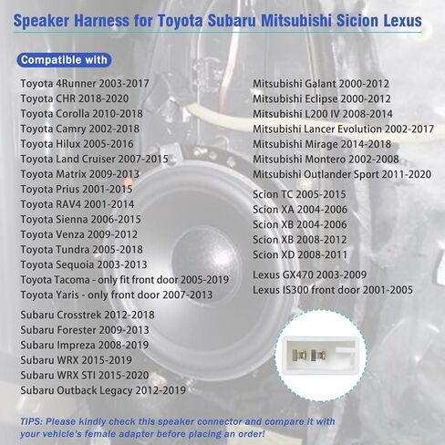 72-8104 Speaker Harness Adapter Compatible with Toyota Camry RAV4 Sequoia Tundra Corolla 4Runner Prius Car Door Speaker Wire Connector for Subaru Forester Legacy Mitsubishi Scion,2Pin 4PCS in Saudi Arabia