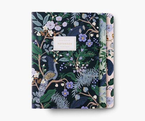 شركة RIFLE PAPER CO. مجموعة دفاتر ملاحظات Gemma المُخيطة، مقاس 8.5 بوصة طول × 6 بوصة عرض، مجموعة مكونة من 3 و64 صفحة مسطرة بحبر ذهبي، وغطاء قماش كامل الألوان مقطوع بالقالب مع ورق نص داخلي أبيض in Kuwait