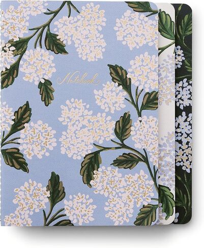 شركة RIFLE PAPER CO. مجموعة دفاتر ملاحظات Gemma المُخيطة، مقاس 8.5 بوصة طول × 6 بوصة عرض، مجموعة مكونة من 3 و64 صفحة مسطرة بحبر ذهبي، وغطاء قماش كامل الألوان مقطوع بالقالب مع ورق نص داخلي أبيض in Kuwait