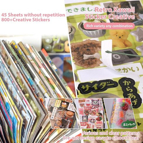 كتاب ملصقات بنمط المانجا الياباني، سلسلة ذاكرة رومانسية مكونة من 45 ورقة مع أكثر من 800 تصميم لطيف، ملصقات جمالية يابانية لدفاتر يوميات سجل القصاصات بنفسك in Kuwait