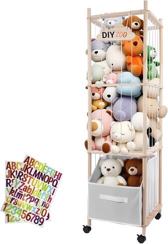 وحدة تخزين الحيوانات المحشوة، منظم ألعاب قطيفة كبير جدًا مقاس 56 بوصة مع عجلات، حامل خشبي للحيوانات المحشوة مع صندوق قابل للإزالة، تخزين قطيفة حديقة الحيوان لغرفة النوم/غرفة اللعب/غرفة المعيشة in Kuwait