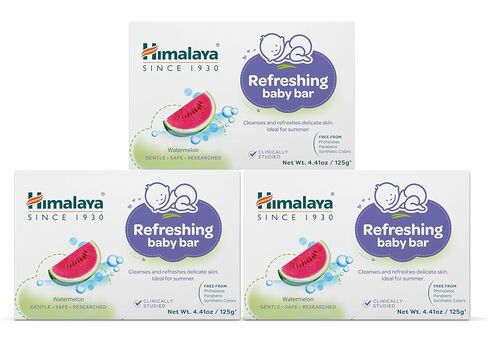Himalaya Refreshing Baby Bar, Gentle Herbal Cleanser for Baby’s Delicate Skin, Soothes and Hydrates, No Post-Bath Dryness, Adds Freshness, Clinically Studied, 4.41 oz (125g) 3 Pack in Kuwait