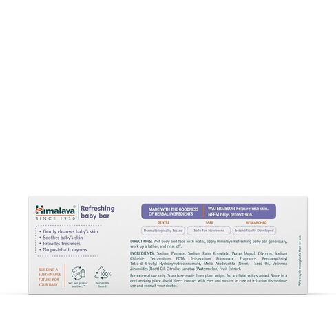 Himalaya Refreshing Baby Bar, Gentle Herbal Cleanser for Baby’s Delicate Skin, Soothes and Hydrates, No Post-Bath Dryness, Adds Freshness, Clinically Studied, 4.41 oz (125g) 3 Pack in Kuwait