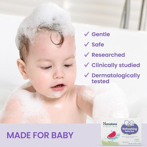 Himalaya Refreshing Baby Bar, Gentle Herbal Cleanser for Baby’s Delicate Skin, Soothes and Hydrates, No Post-Bath Dryness, Adds Freshness, Clinically Studied, 4.41 oz (125g) 3 Pack in Kuwait