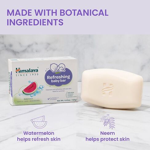 Himalaya Refreshing Baby Bar, Gentle Herbal Cleanser for Baby’s Delicate Skin, Soothes and Hydrates, No Post-Bath Dryness, Adds Freshness, Clinically Studied, 4.41 oz (125g) 3 Pack in Kuwait