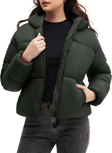 Polu Womens Cropped Puffer Jackets with Removable Hood Lightweight Winter Zip Up Padded Quilted Coat in Saudi Arabia