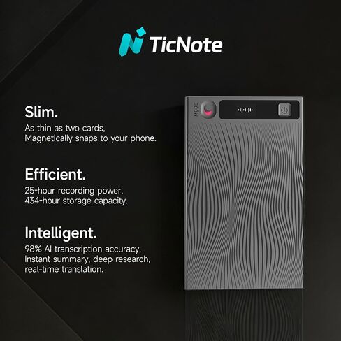مسجل صوت Mobvoi TicNote AI مع النسخ والملخص بالذكاء الاصطناعي، جهاز تدوين الملاحظات بالذكاء الاصطناعي للتحكم في التطبيقات، يدعم أكثر من 120 لغة للمحاضرات والاجتماعات والمكالمات، وتسجيل ثنائي الوضع، 64 جيجابايت، إصدار جديد 2026 in Kuwait