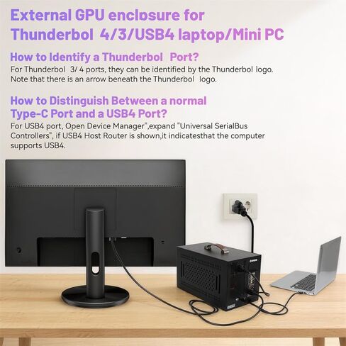 حاوية ORARA eGPU متوافقة مع محطة Thunderbolt 3/4/USB4 40Gbps eGPU Dock مع 750WPSU، حاوية بطاقة رسومات خارجية مدمجة متوافقة مع NVIDIA/AMD PCIe، PD 85W، سلسلة Daisy (أسود) in Kuwait