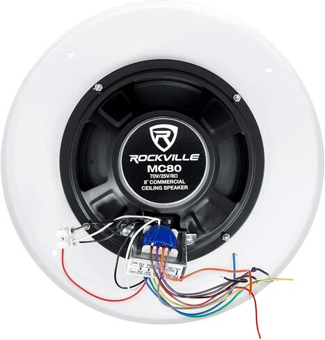 Rockville MC80 8 in 70V Commercial in-Ceiling Metal PA Speaker, 70Hz-20kHz Frequency Response, 20-Watt RMS 8 Ohm Bypass, Background Music and Paging, 8-Piece in Saudi Arabia