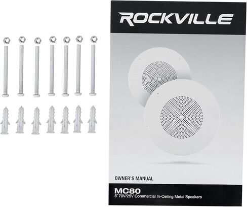 Rockville MC80 8 in 70V Commercial in-Ceiling Metal PA Speaker, 70Hz-20kHz Frequency Response, 20-Watt RMS 8 Ohm Bypass, Background Music and Paging, 8-Piece in Saudi Arabia