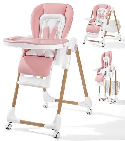 Mallify Foldable High Chairs for Babies and Toddlers, 3-in-1 Convertible Baby High Chair with Removable Soft Cushion and Tray, Adjustable Height & Recline, Lockable Wheels, Ligh Gray in Kuwait