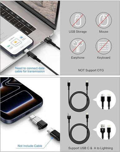 محول Lightning إلى USB C، 2 حزمة USB C إلى محول Lightning لأجهزة iPhone 15/16/17 Pro/iPad Pro/AirPods 3، وموصل Apple Lightning إلى Type C للشحن السريع ونقل البيانات - ليس للصوت أو OTG in Kuwait