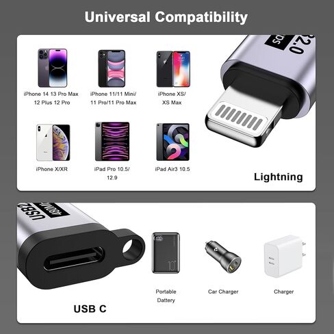 محول USB C من النوع C إلى Lightning [معتمد من Apple MFi] 2 حزمة من Lightning إلى Type C موصل شحن سريع 8 Pin لـ iPhone 14/14 Pro Max/13/13 Pro Max/13 Mini/13 Pro //iPad/8/7/6 Plus in Kuwait