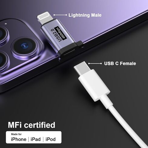 محول USB C من النوع C إلى Lightning [معتمد من Apple MFi] 2 حزمة من Lightning إلى Type C موصل شحن سريع 8 Pin لـ iPhone 14/14 Pro Max/13/13 Pro Max/13 Mini/13 Pro //iPad/8/7/6 Plus in Kuwait