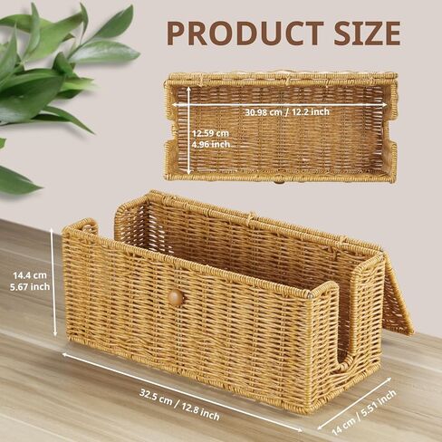 Cable Management Box, Handwoven Synthetic Rattan Cable Organizer, 2 Side Open Slots Cords Hider Box, Under Desk Cord Organizer for USB Wire, TV PC Charger & Power Strip, Natural in Saudi Arabia