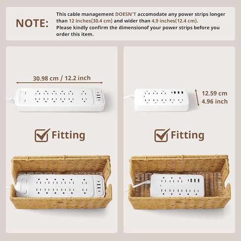 Cable Management Box, Handwoven Synthetic Rattan Cable Organizer, 2 Side Open Slots Cords Hider Box, Under Desk Cord Organizer for USB Wire, TV PC Charger & Power Strip, Natural in Saudi Arabia