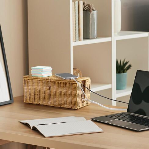 Cable Management Box, Handwoven Synthetic Rattan Cable Organizer, 2 Side Open Slots Cords Hider Box, Under Desk Cord Organizer for USB Wire, TV PC Charger & Power Strip, Natural in Saudi Arabia