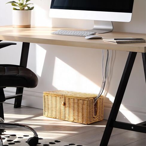 Cable Management Box, Handwoven Synthetic Rattan Cable Organizer, 2 Side Open Slots Cords Hider Box, Under Desk Cord Organizer for USB Wire, TV PC Charger & Power Strip, Natural in Saudi Arabia