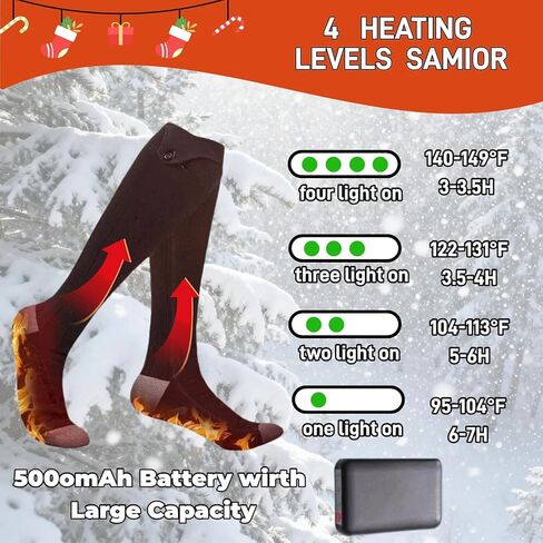 Heated Socks for Men & Women, Rechargeable Battery Powered, 4 Heat Settings Winter Socks,Washable Electric Foot Warmer and Leg Warmers for Winter, Hunting, Camping, Hiking, Fishing, Outdoor Activities in Saudi Arabia