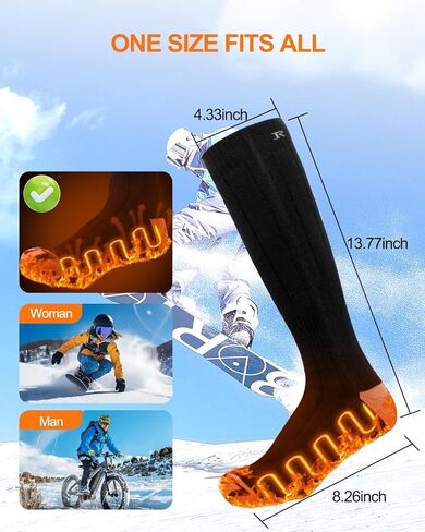 Heated Socks for Men Women - Upgraded Rechargeable, Electric Heated Socks Up to 8 Hours with 4 Heating Levels for Hunting, Camping, Hiking, Skiing, Walking, Fishing, Cycling, Outdoor Work in Saudi Arabia