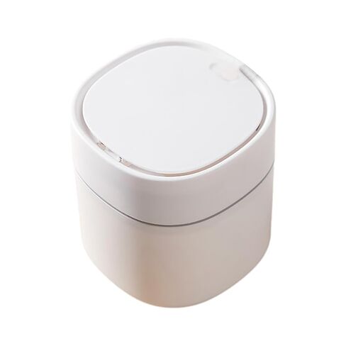 سلة قمامة صغيرة من البلاستيك لسطح المكتب، صندوق قمامة على الطراز الشمالي، صندوق برميل أشتات، غطاء قابل للإزالة لمكتب المكتب والحمام (أبيض) in Kuwait