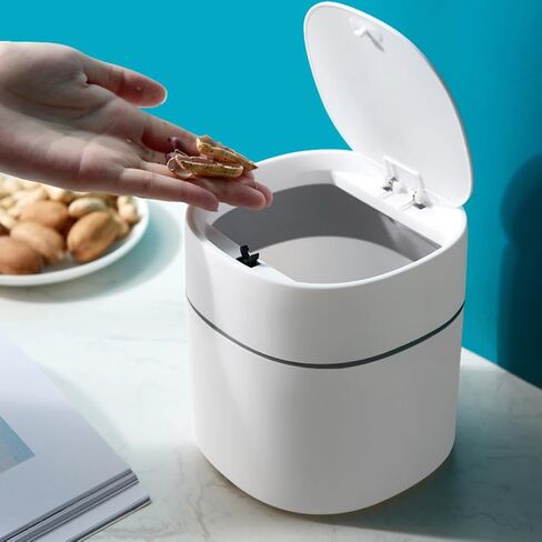 سلة قمامة صغيرة من البلاستيك لسطح المكتب، صندوق قمامة على الطراز الشمالي، صندوق برميل أشتات، غطاء قابل للإزالة لمكتب المكتب والحمام (أبيض) in Kuwait