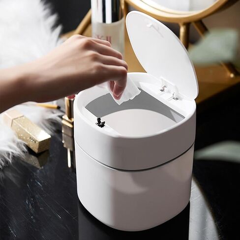 سلة قمامة صغيرة من البلاستيك لسطح المكتب، صندوق قمامة على الطراز الشمالي، صندوق برميل أشتات، غطاء قابل للإزالة لمكتب المكتب والحمام (أبيض) in Kuwait